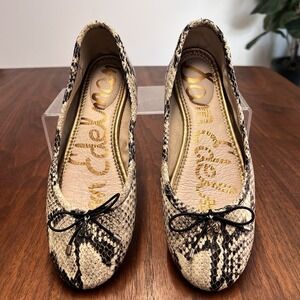 Sam Edelman Sz 5.5 Felicia Ballet Flat Slippers Leather Snake Designer Chic Sexy